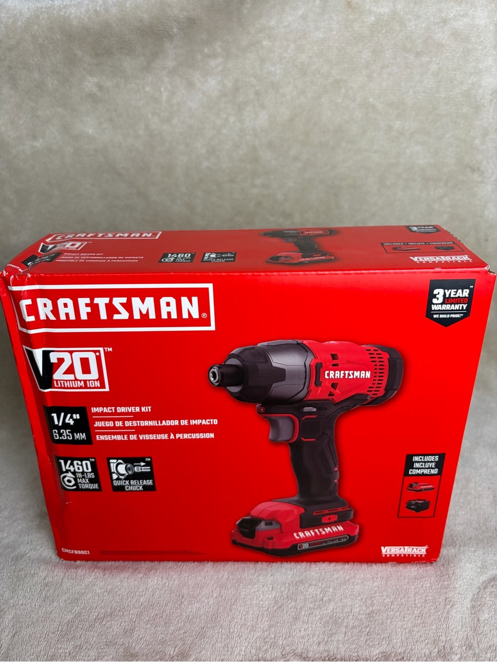 CRAFTSMAN CMCF800C1 V20 20V MAX Lithium-Ion 1/4-Inch Cordless Impact Driver Kit